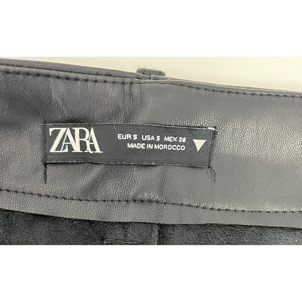 ZARA Black Carpenter Cargo Faux Leather Pants Vegan Straight Leg Size Small - Picture 14 of 15